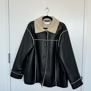 ASOS Leather Jacket with Cream Shearling